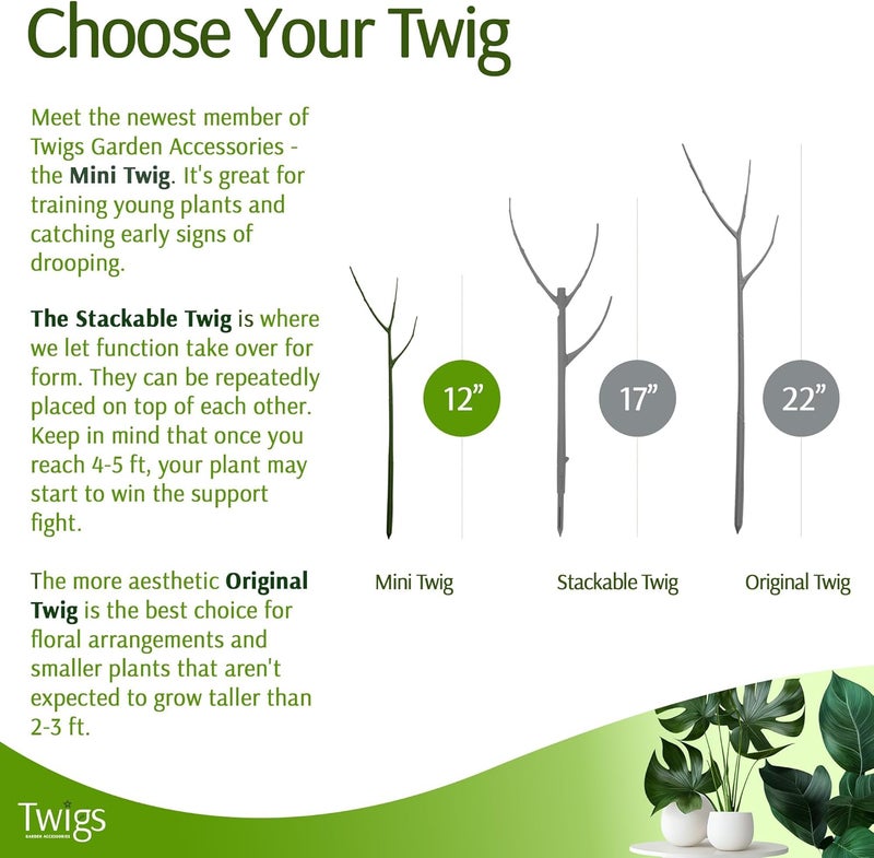 Twigs Ga دعامات نباتية صغيرة لدعم النباتات الصغيرة، للاستخدام الداخلي والخارجي، مستلزمات الحدائق، ملحقات الحدائق، بديل للشبكات والحلقات - مونستيرا (أخضر داكن)، عبوة 10، 12 بوصة طول - Image 5